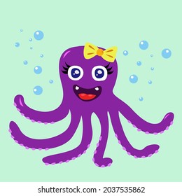 cartoon octopus under water gorl funny and smile