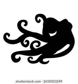 Cartoon Octopus Vector, Friendly Sea Creature Silhouette