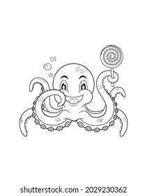 Cartoon octopus vector illustration - Coloring book