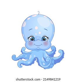 Cartoon octopus vector illustration. Cute ocean animal, isolated white background.