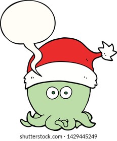cartoon octopus wearing christmas hat with speech bubble