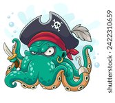 Cartoon octopus wearing a pirate hat