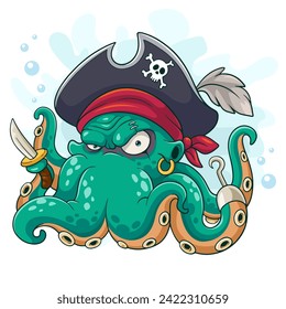 Cartoon octopus wearing a pirate hat