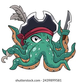 Cartoon octopus wearing a pirate hat 