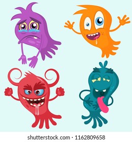 Cartoon octopuses or ghosts collection. Set for Halloween. Vector set of aliens isolated. Emotional ghosts. Design for print, logo, illustration, t-shirt, party decoration, icon, emblem or sticker. 