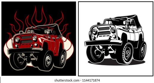 Cartoon off road car. Available EPS-8 vector format separated by groups and layers for easy edit