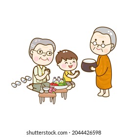Cartoon Offering to Buddhist Vector