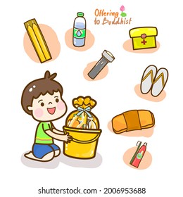 Cartoon. Offering to Monk Vector 	