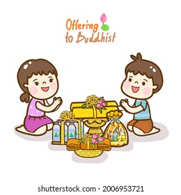 Cartoon. Offering to Monk Vector 	