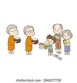 Cartoon. Offering to Monk Vector.	