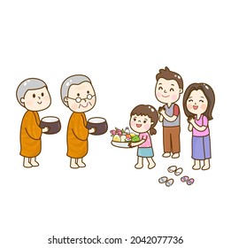 Cartoon. Offering to Monk Vector.	