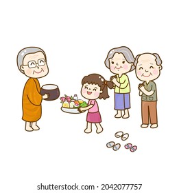 Cartoon. Offering to Monk Vector.	