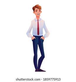 Caricatura de oficina en estilo plano. А adultos con traje de corbata. 
Ilustración del vector