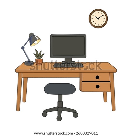 Cartoon Office Desk Simple Logo Design Icon Digital