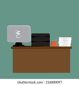 cartoon office desk vector illustration