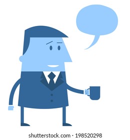 Cartoon office guy with mug and speech balloon