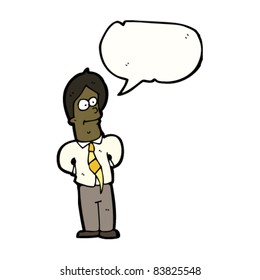 cartoon office guy with speech bubble