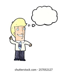 cartoon office man with idea with thought bubble