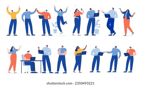 Cartoon office people collection - Set of vector businesspeople with small heads and big body in modern corporate illustration style. Flat design on white background