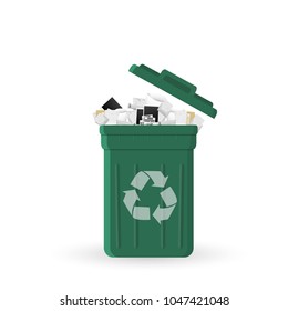 Cartoon office trash recycle bin for garbage. Bin for papers.