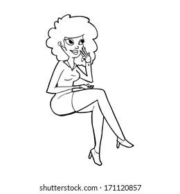 cartoon office woman sitting