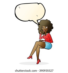 cartoon office woman sitting with speech bubble