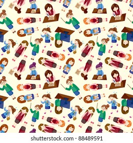 cartoon office woman worker seamless pattern