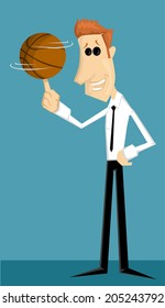 Cartoon office worker with basketball