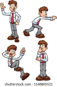 Cartoon office worker employee in different poses. Vector clip art illustration with simple gradients. Each on a separate layer. 
