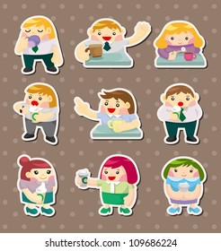 cartoon office worker tea time stickers