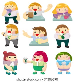 cartoon office worker tea time icon