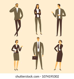 Cartoon office workers set. Men and women in suits. Illustration for your design. 