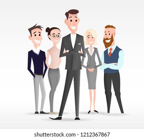 Cartoon office workers team character. Business landing page