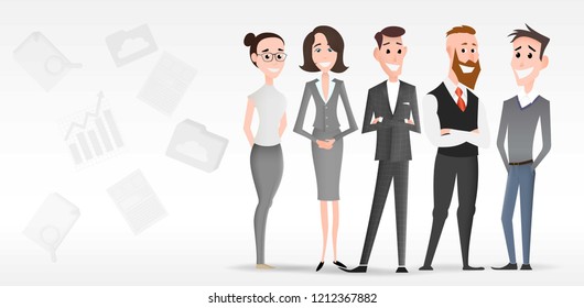 Cartoon office workers team character. Business landing page