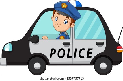 Cartoon officer police driver car