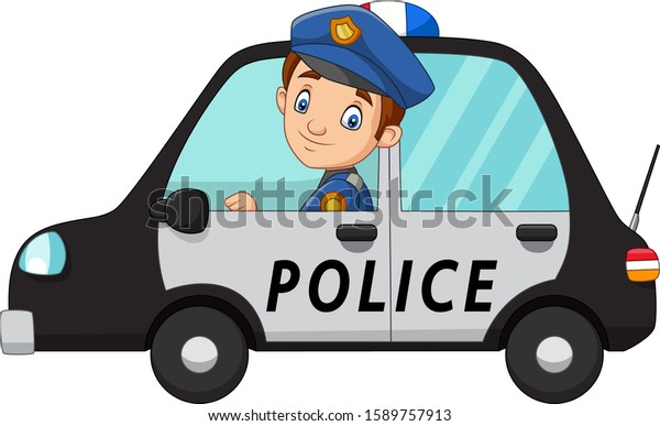 Cartoon officer police driver\
car