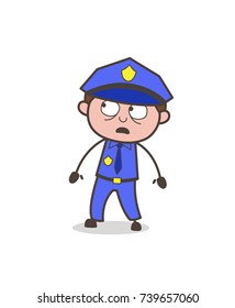 Cartoon Officer Watching in Fear Vector