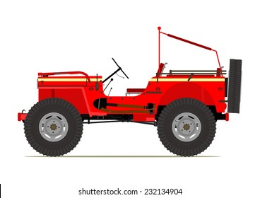 Cartoon offroad car. Vector illustration without gradients on one layer. 