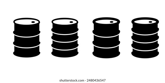 Caricatura del barril de aceite. Barriles de combustible. Tambor de aceite o logotipo de los tambores de petróleo.  Icono del medio ambiente. Fuga de barril. Cañón con etiquetas. Reservas de petróleo, concepto de la industria. Combustible, barril de combustible o gasolinera.
