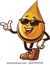 Cartoon oil drop character wearing sunglasses