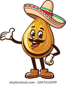 Cartoon oil drop character wearing a sombrero