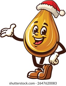 Cartoon oil drop character wearing a Christmas hat