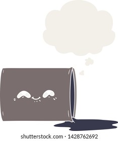 cartoon oil drum with thought bubble in retro style