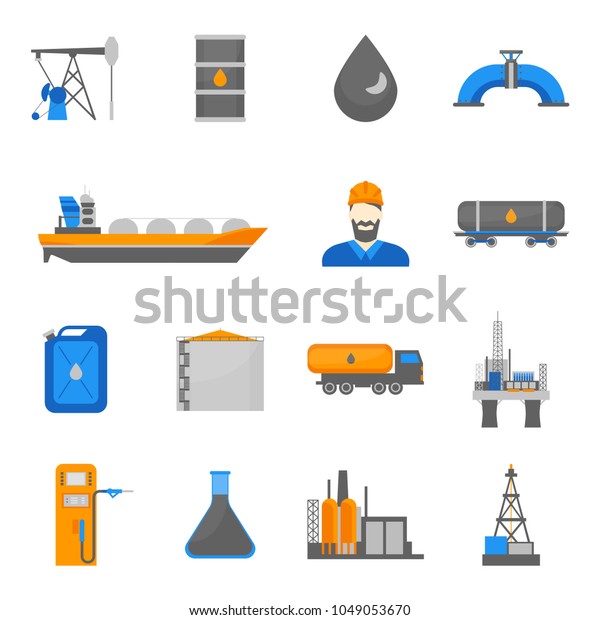 Cartoon Oil Petroleum Processing Icons Set Stock Vector (Royalty Free ...