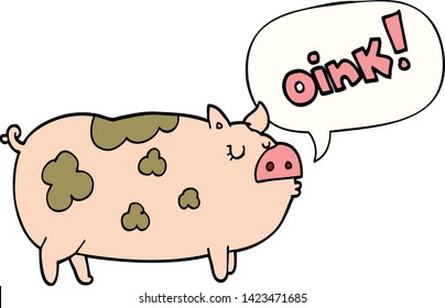 cartoon oinking pig with speech bubble