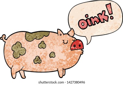 Cartoon-Roiningschwein mit Sprachblase im Retro-Stil