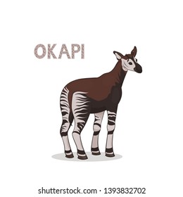 A cartoon okapi, isolated on a white background. Animal alphabet.