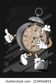 cartoon old alarm clock t  shirt design illustration