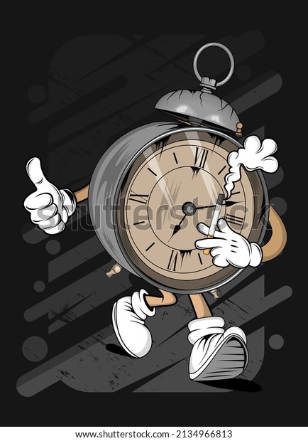 cartoon old\
alarm clock t-shirt design\
illustration