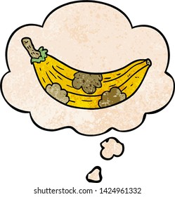 cartoon old banana with thought bubble in grunge texture style